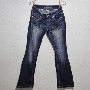 Maurice's Dark Demin Flared Bottoms Scrunched Front Size 1/2 29 In Inseam